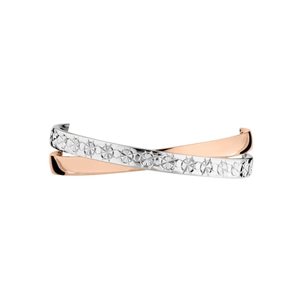 Alliance Double Anneaux Ruban Plat Or Bicolore