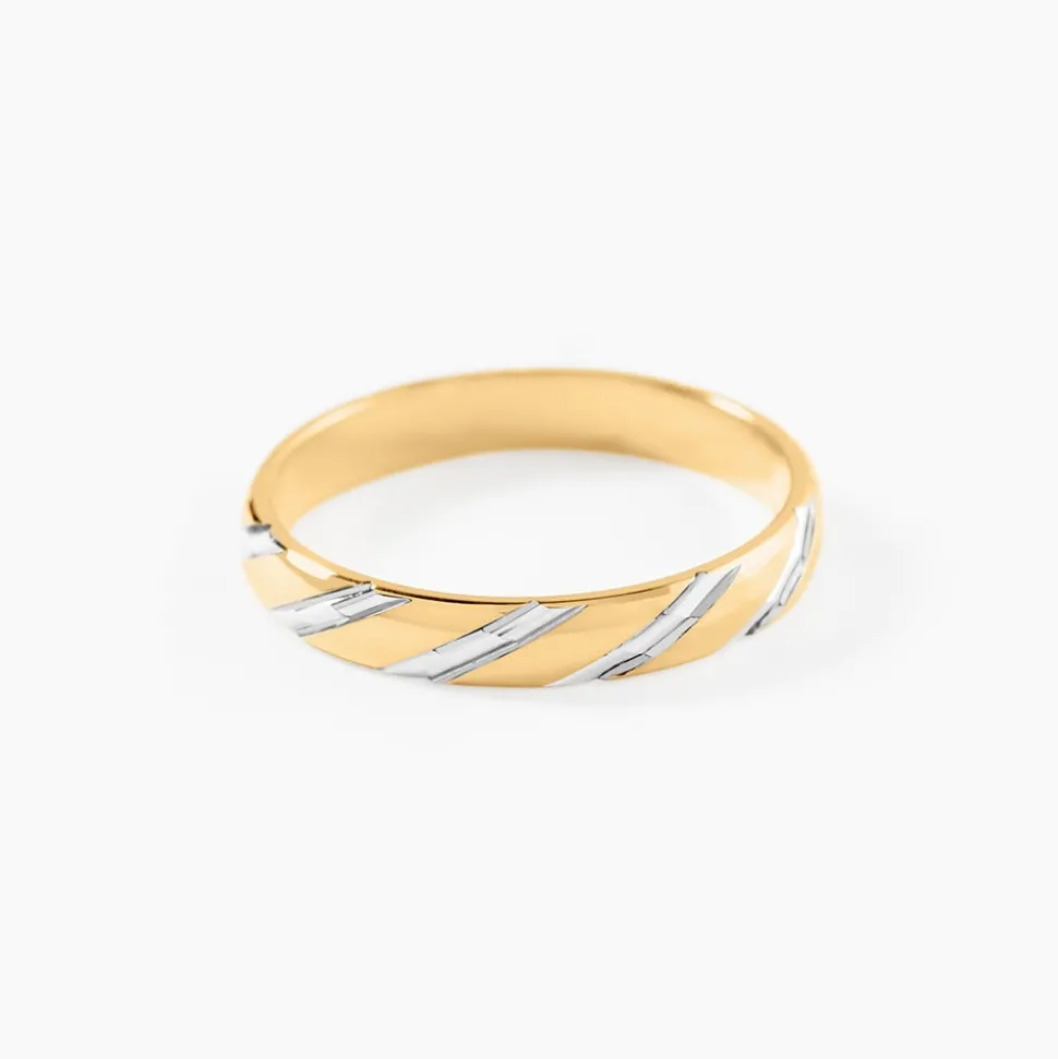 Alliance Strie Fantaisie Demi Jonc Classique Or Bicolore