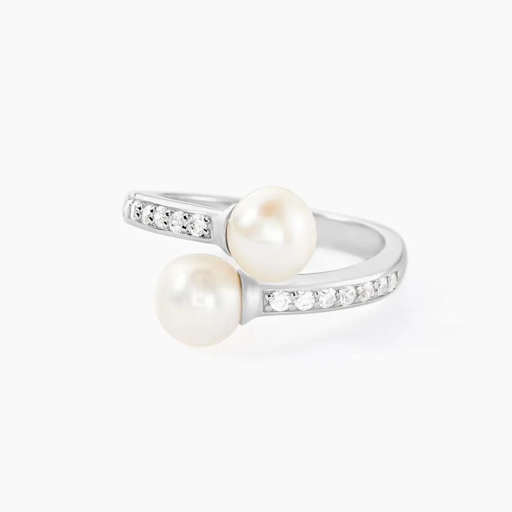 Bague Ajustable Argent Blanc Jeronimo Perle Oxydes De Zirconium|Marc Orian Discount