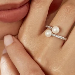 Bague Ajustable Argent Blanc Jeronimo Perle Oxydes De Zirconium|Marc Orian Discount