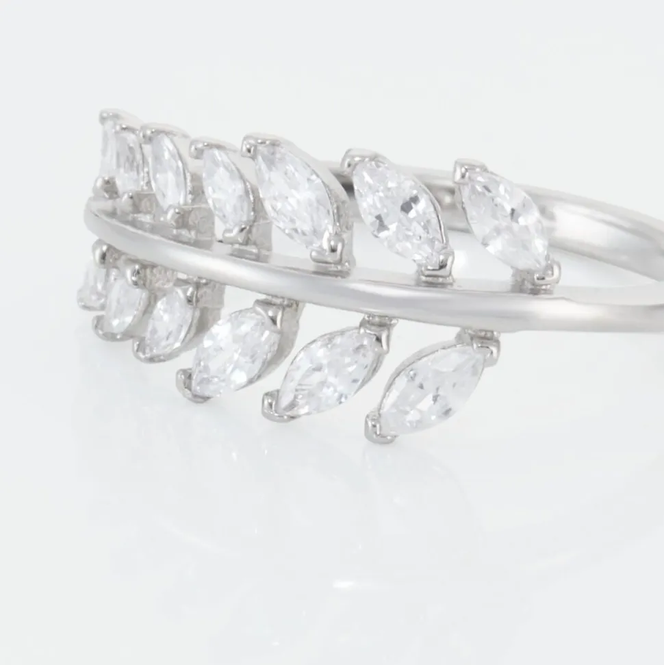 Bague Argent Blanc Cristobal Feuille Oxydes De Zirconium