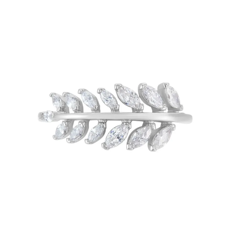 Bague Argent Blanc Cristobal Feuille Oxydes De Zirconium