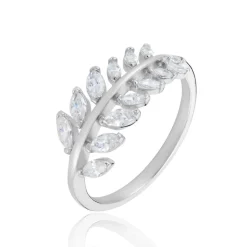 Bague Argent Blanc Cristobal Feuille Oxydes De Zirconium