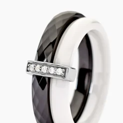 Bague Barette Bicolore Ceramique Argent Blanc Oxyde De Zirconium|Marc Orian Best