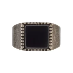 Bague Chevalière Acier Vieillit Haris Agate|Marc Orian Discount