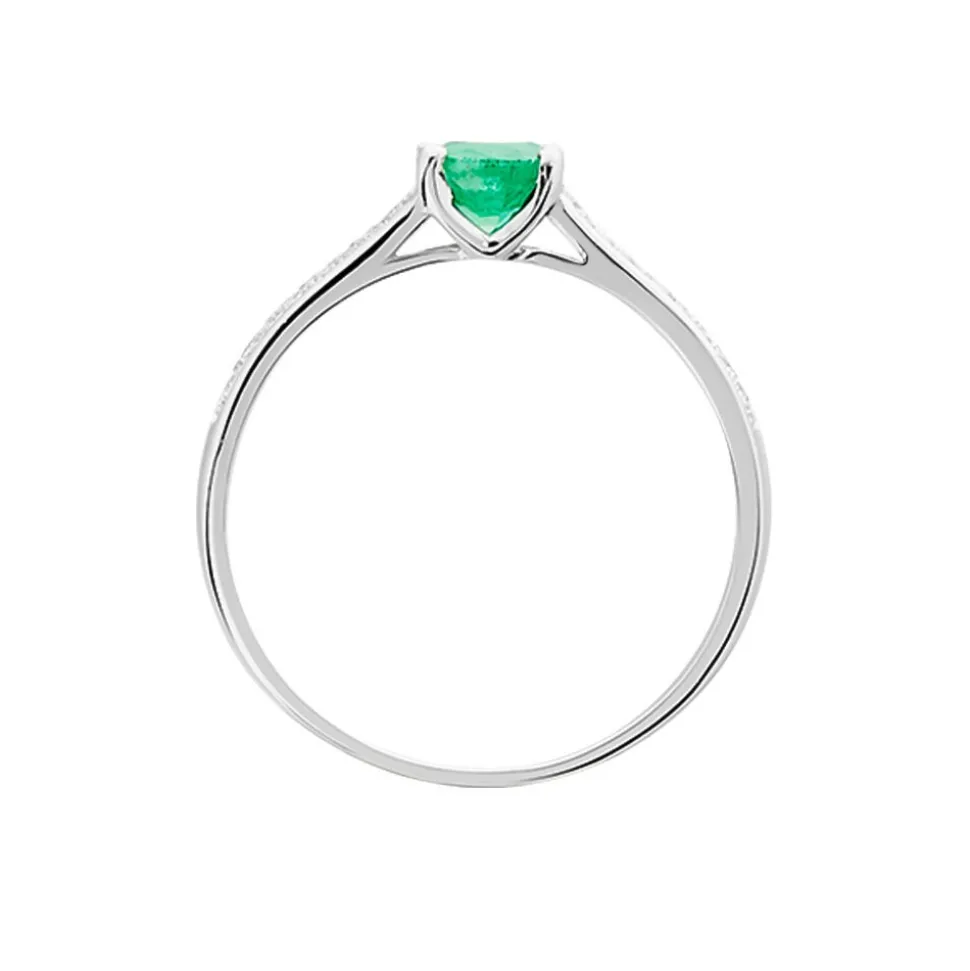 Bague Crista Or Blanc Emeraude Et Diamant