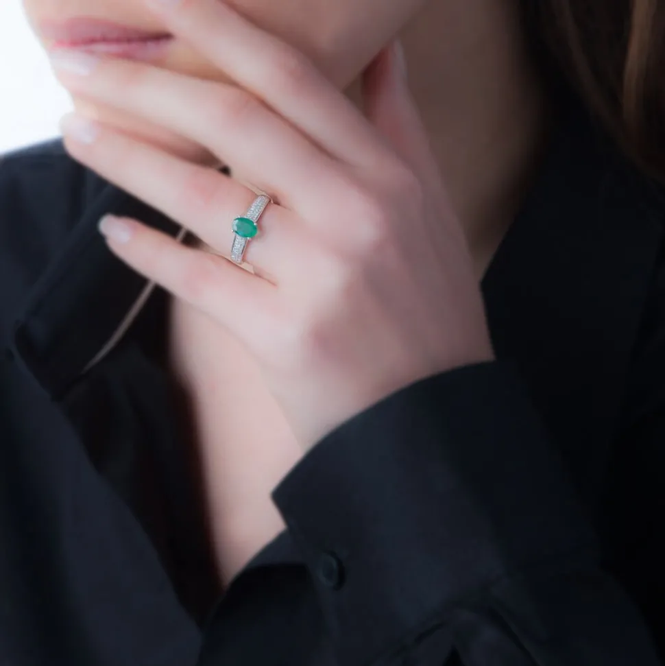 Bague Crista Or Blanc Emeraude Et Diamant