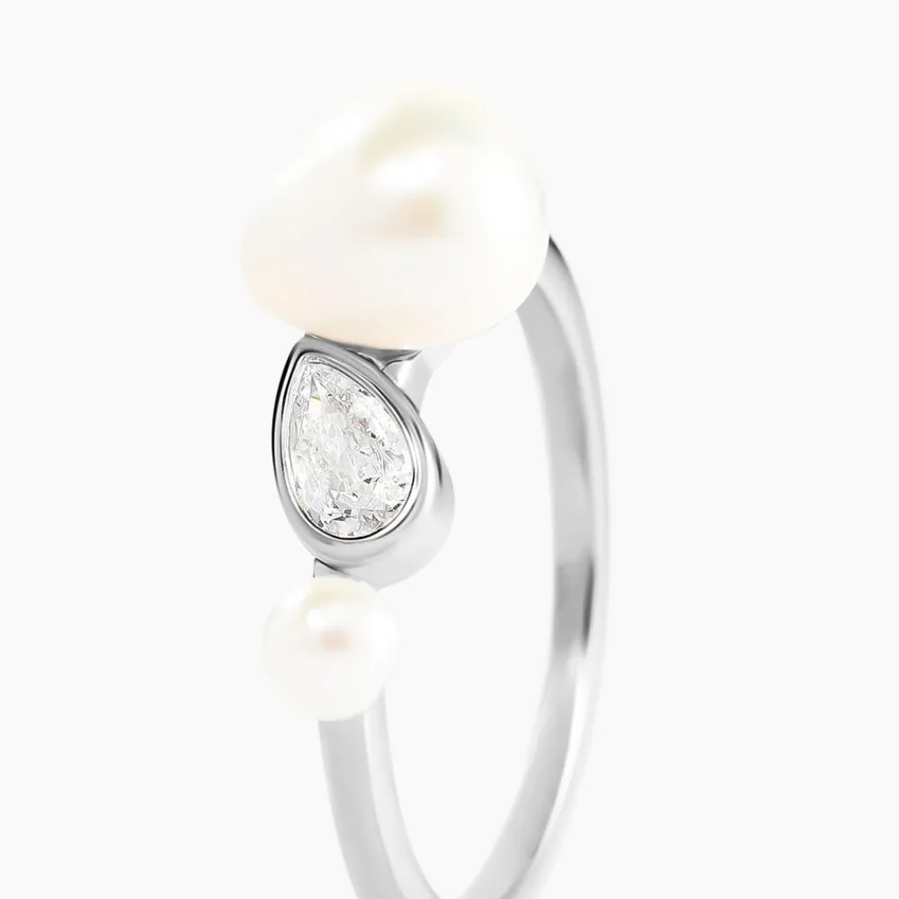 Bague Dua Argent Blanc Perle De Culture Oxyde De Zirconium|Marc Orian New