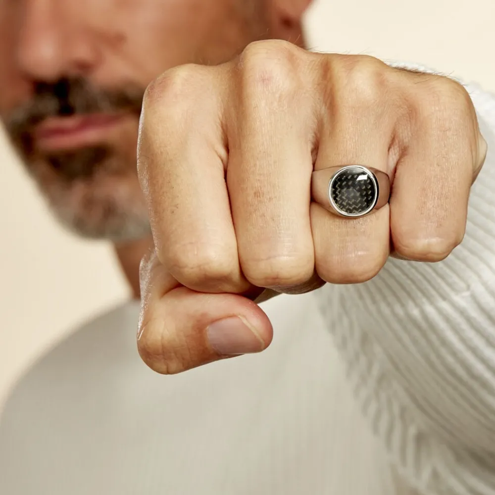Bague Homme Arecibo Acier Blanc Carbone|JOURDAN Clearance