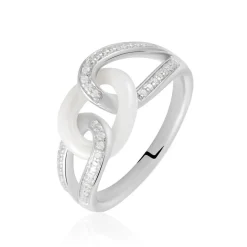 Bague Link Argent Blanc Céramique Et Oxyde De Zirconium