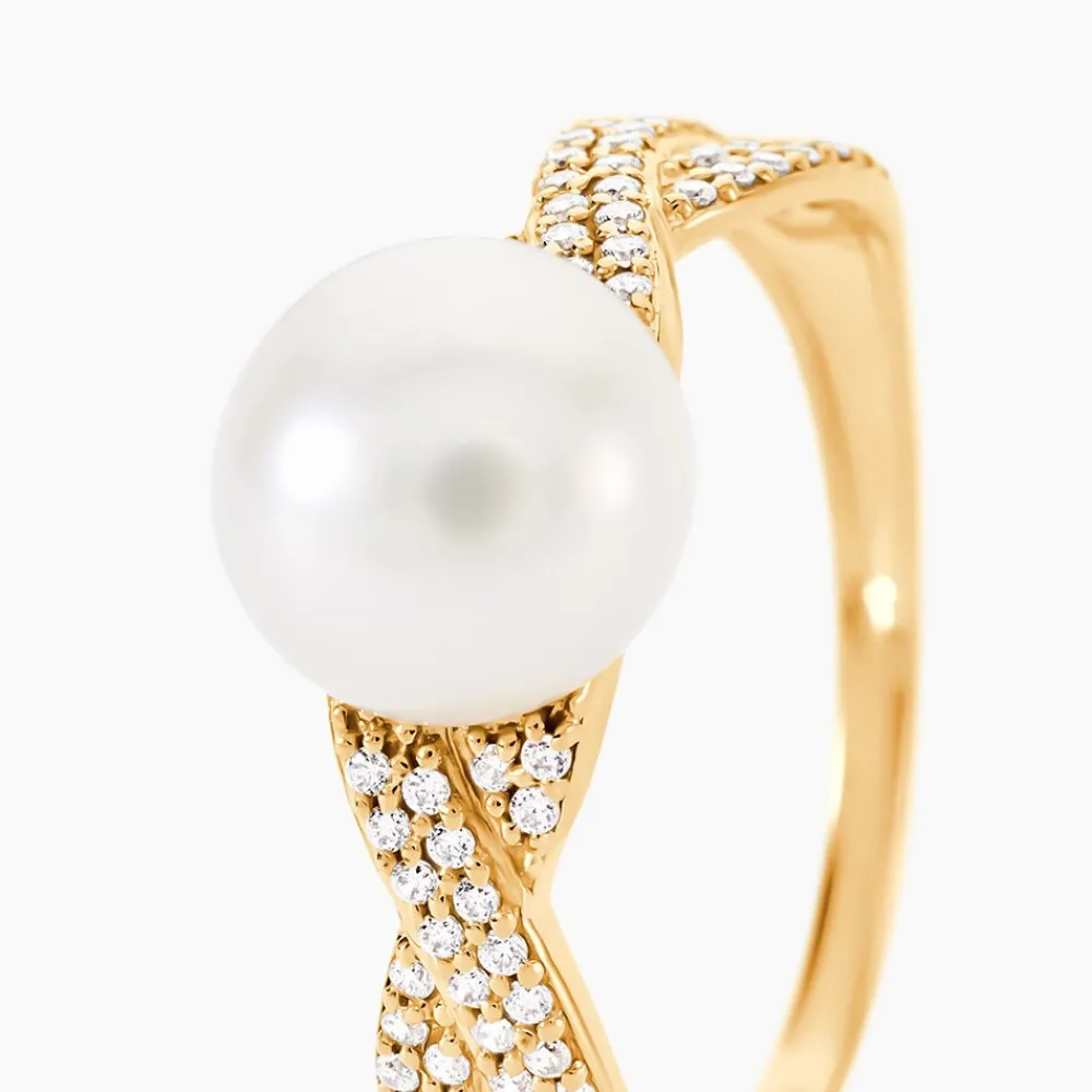 Bague Maria-theresa Or Jaune Perle De Culture Et Oxyde De Zirconium|Marc Orian Hot