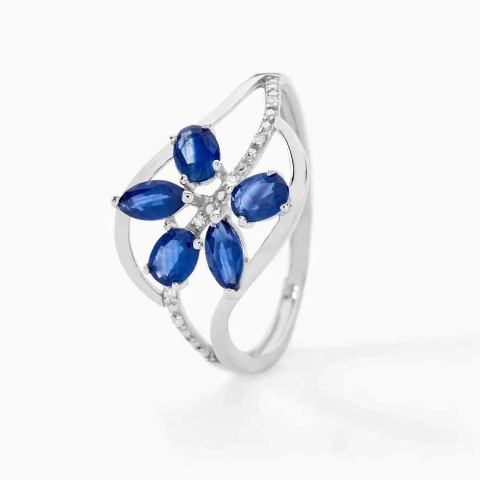 Bague Orchidee Or Blanc Saphir Diamant