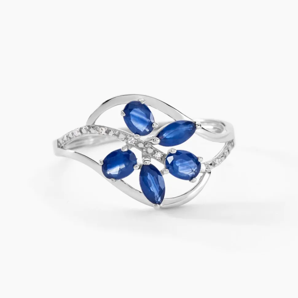 Bague Orchidee Or Blanc Saphir Diamant