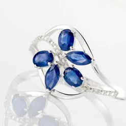 Bague Orchidee Or Blanc Saphir Diamant