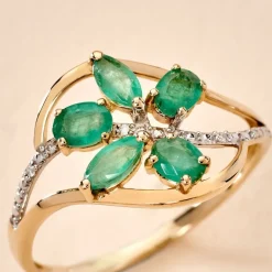 Bague Orchidee Or Jaune Emeraude Diamant|Marc Orian Discount