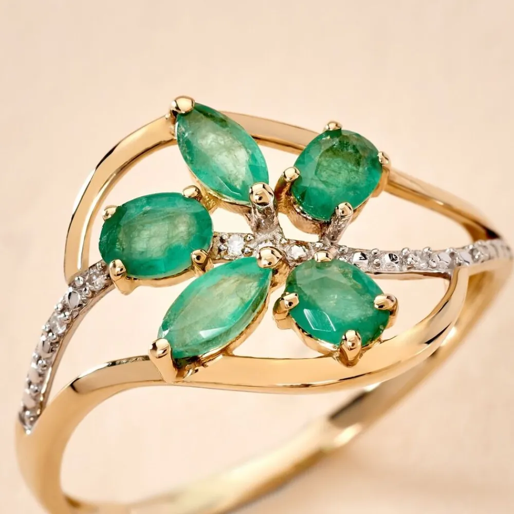 Bague Orchidee Or Jaune Emeraude Diamant|Marc Orian Discount