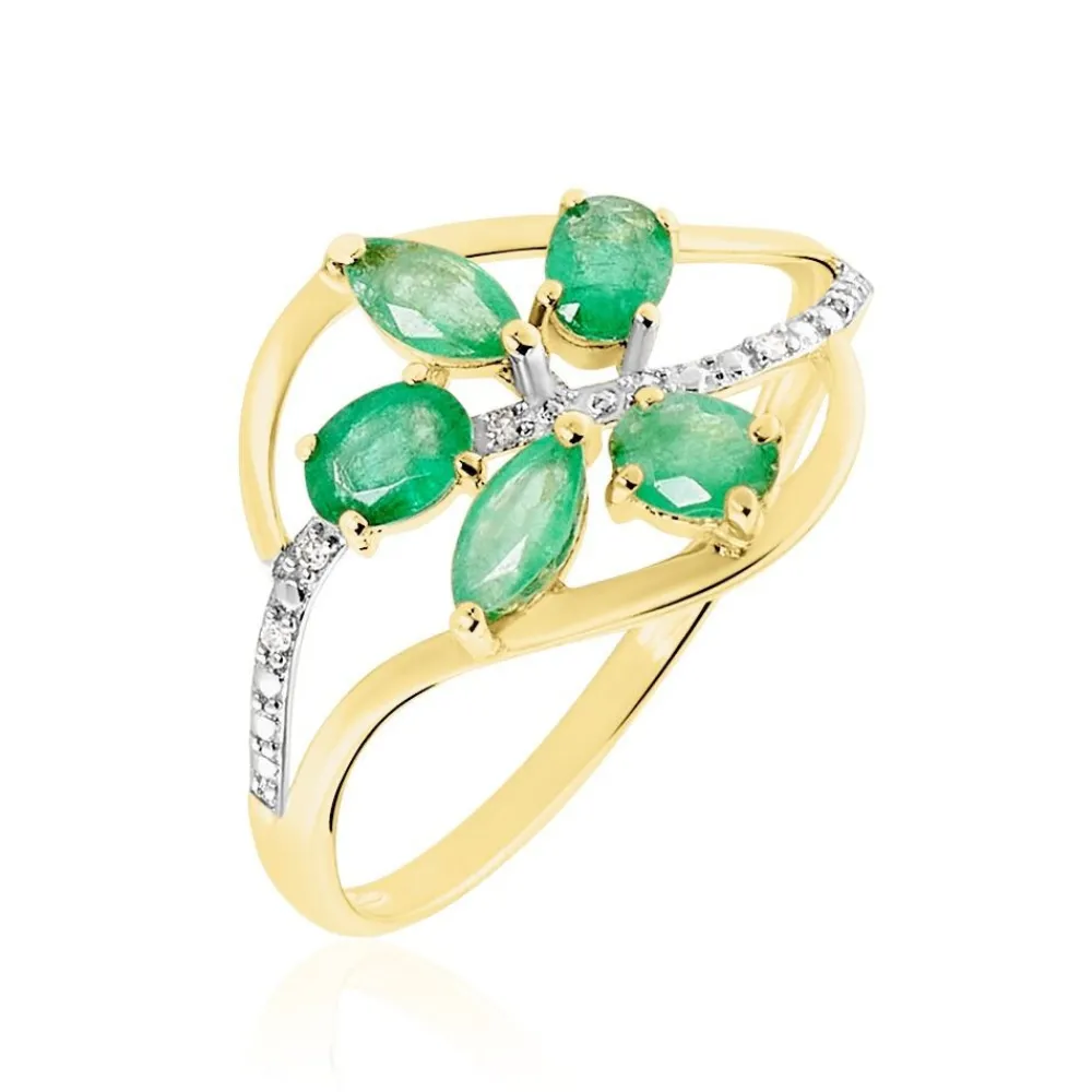 Bague Orchidee Or Jaune Emeraude Diamant|Marc Orian Discount