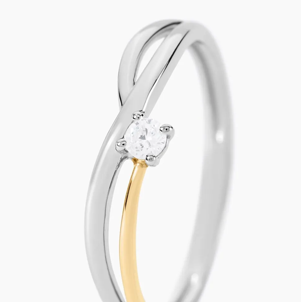 Bague Or Jaune Argent Blanc Oxyde De Zirconium