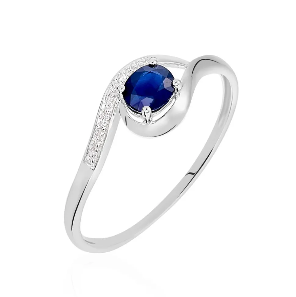 Bague Sagesse Or Blanc Saphir Et Diamant