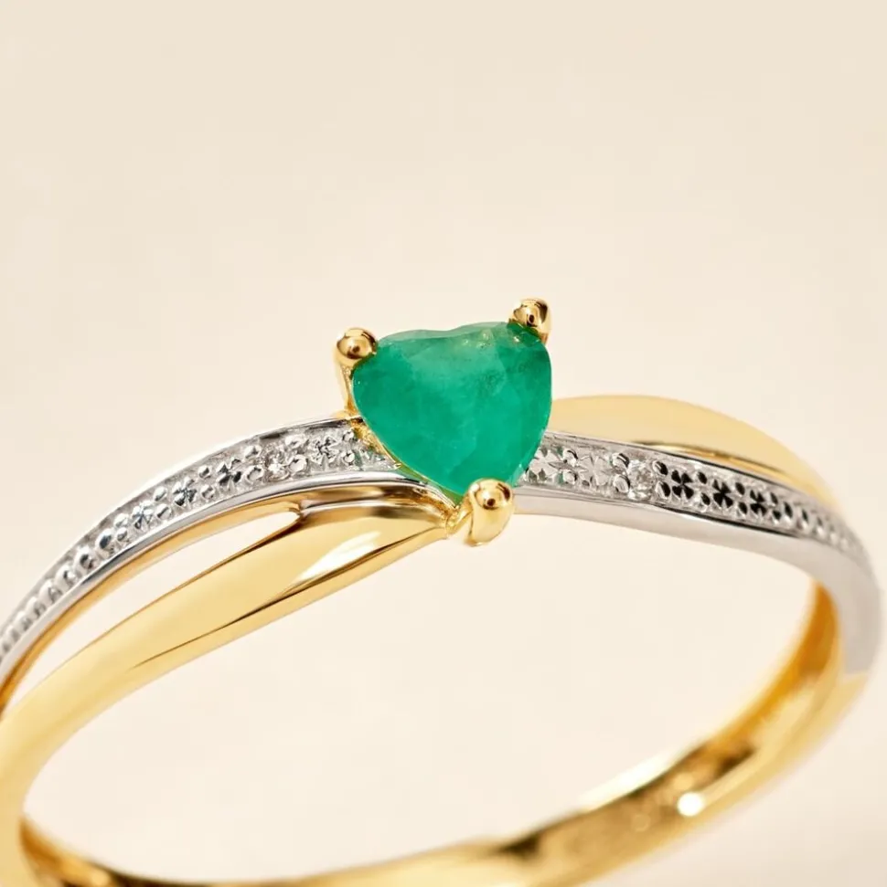 Bague Skylar Or Bicolore Emeraude Diamant