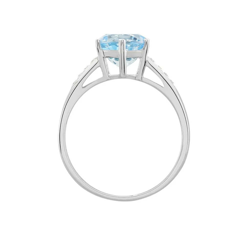 Bague Solitaire Adyl Or Blanc Turquoise Et Oxyde De Zirconium
