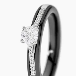 Bague Solitaire Ceramique Argent Blanc Céramique Et Oxyde De Zirconium|Marc Orian