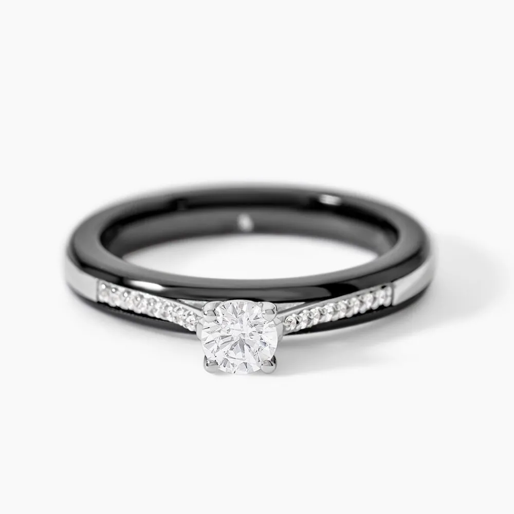 Bague Solitaire Ceramique Argent Blanc Céramique Et Oxyde De Zirconium|Marc Orian