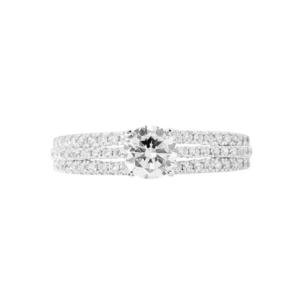 Bague Solitaire Ceridwen 3 Rangs Or Blanc Oxyde De Zirconium|Marc Orian Online