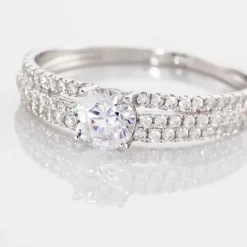 Bague Solitaire Ceridwen 3 Rangs Or Blanc Oxyde De Zirconium|Marc Orian Online