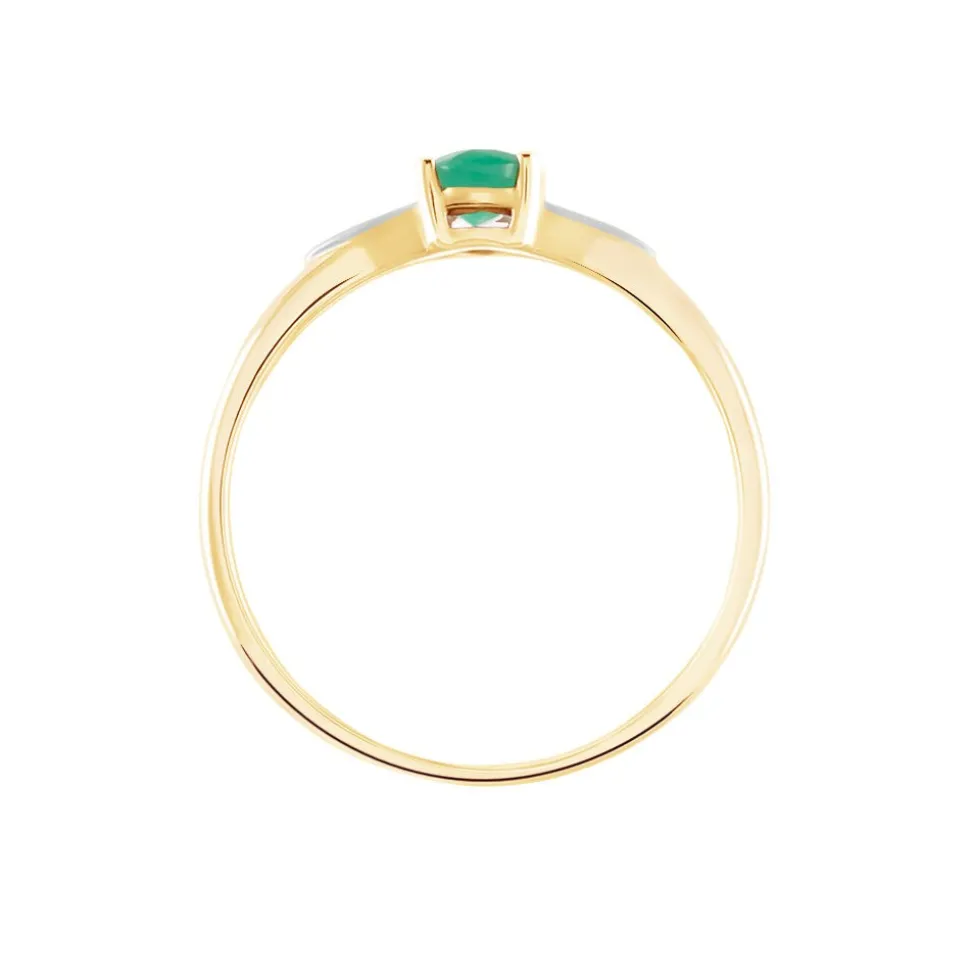 Bague Solitaire Ludmilla Or Jaune Emeraude Et Diamant