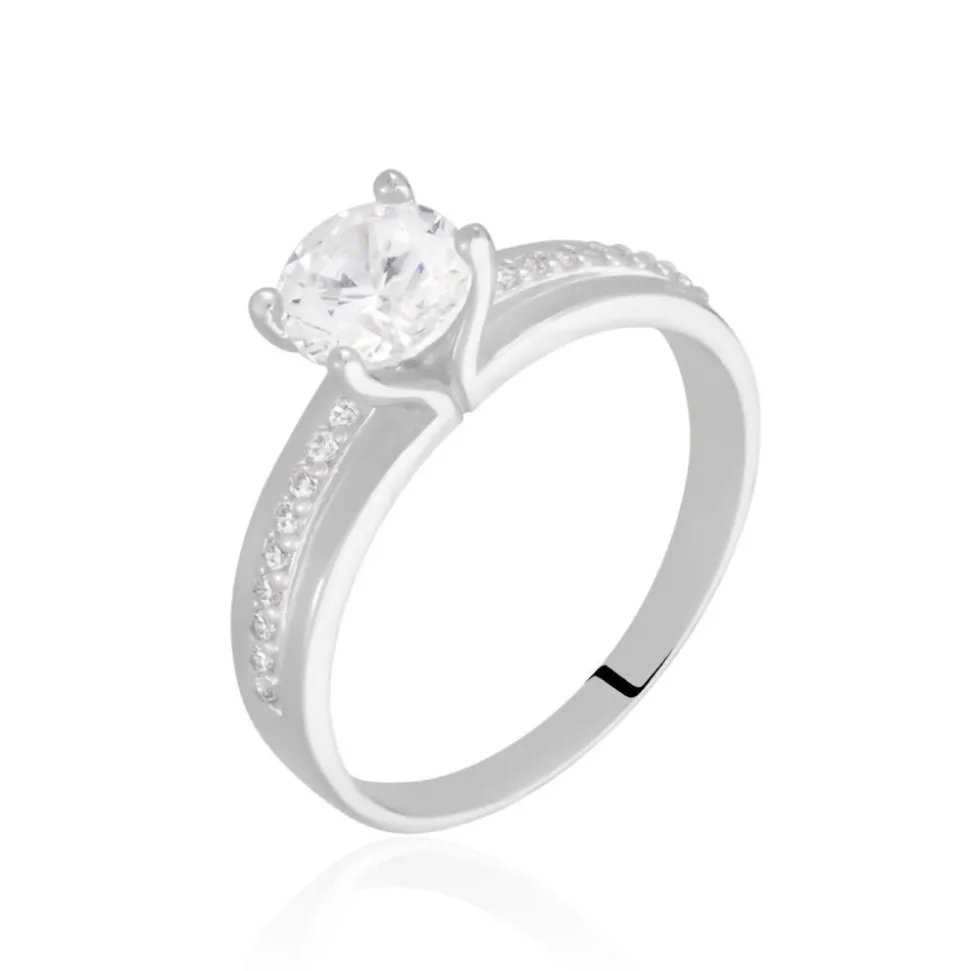 Bague Solitaire Mercan Argent Blanc Oxyde De Zirconium