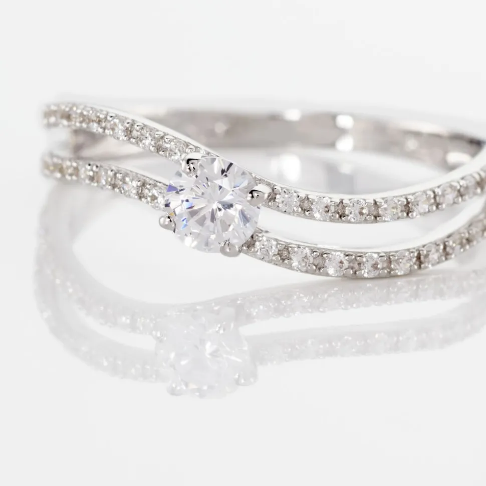 Bague Vrille Double Or Blanc Oxyde De Zirconium