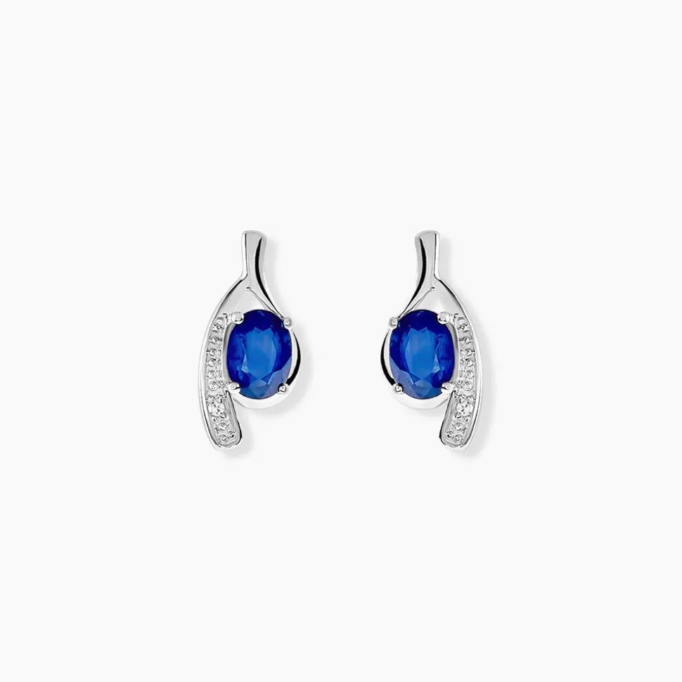 Bijoux D'oreilles Emotion Or Blanc Saphir Diamant