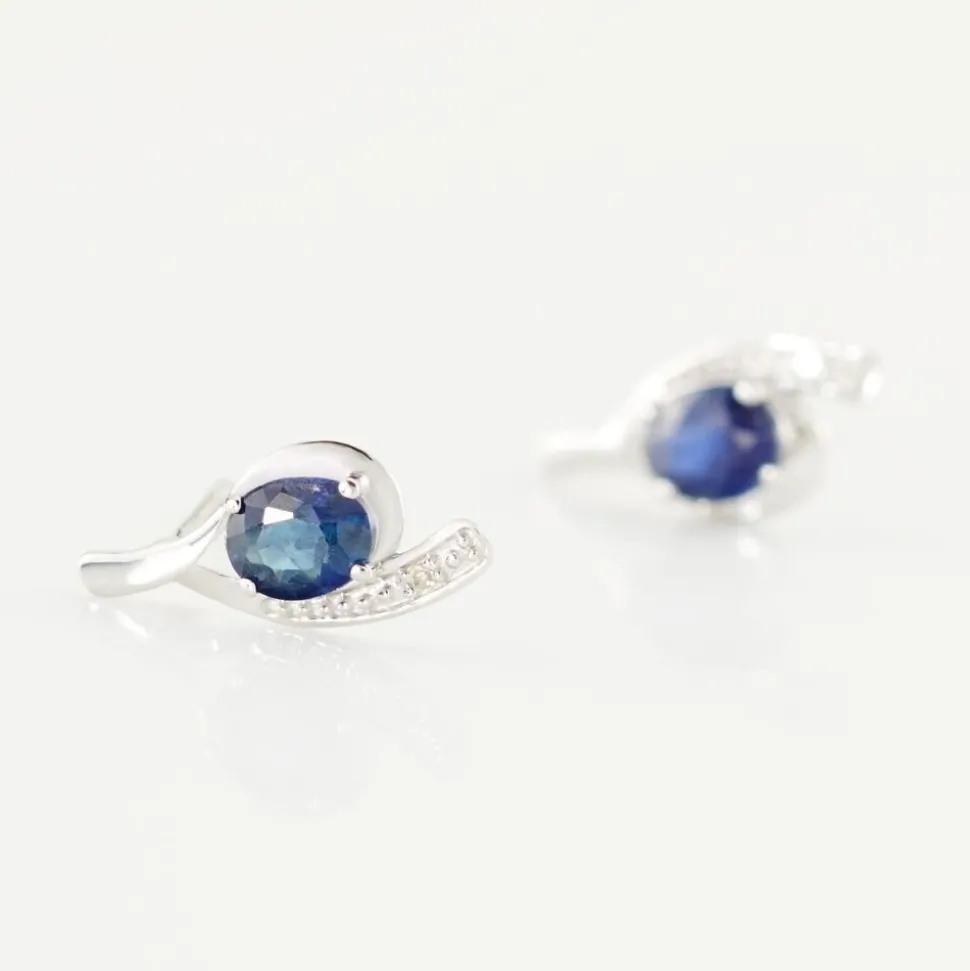 Bijoux D'oreilles Emotion Or Blanc Saphir Diamant