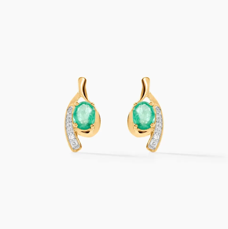 Bijoux D'oreilles Emotion Or Jaune Emeraude Diamant