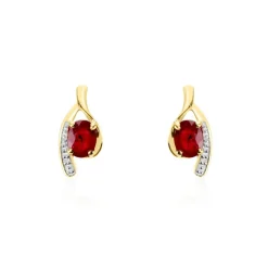 Bijoux D'oreilles Emotion Or Jaune Rubis Diamant