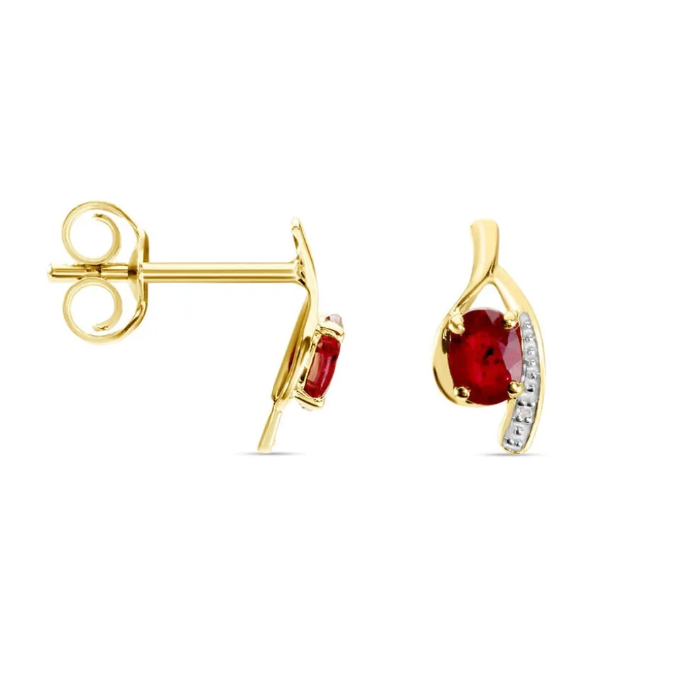 Bijoux D'oreilles Emotion Or Jaune Rubis Diamant