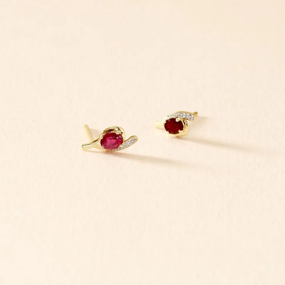 Bijoux D'oreilles Emotion Or Jaune Rubis Diamant