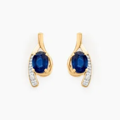 Bijoux D'oreilles Emotion Or Jaune Saphir Diamant