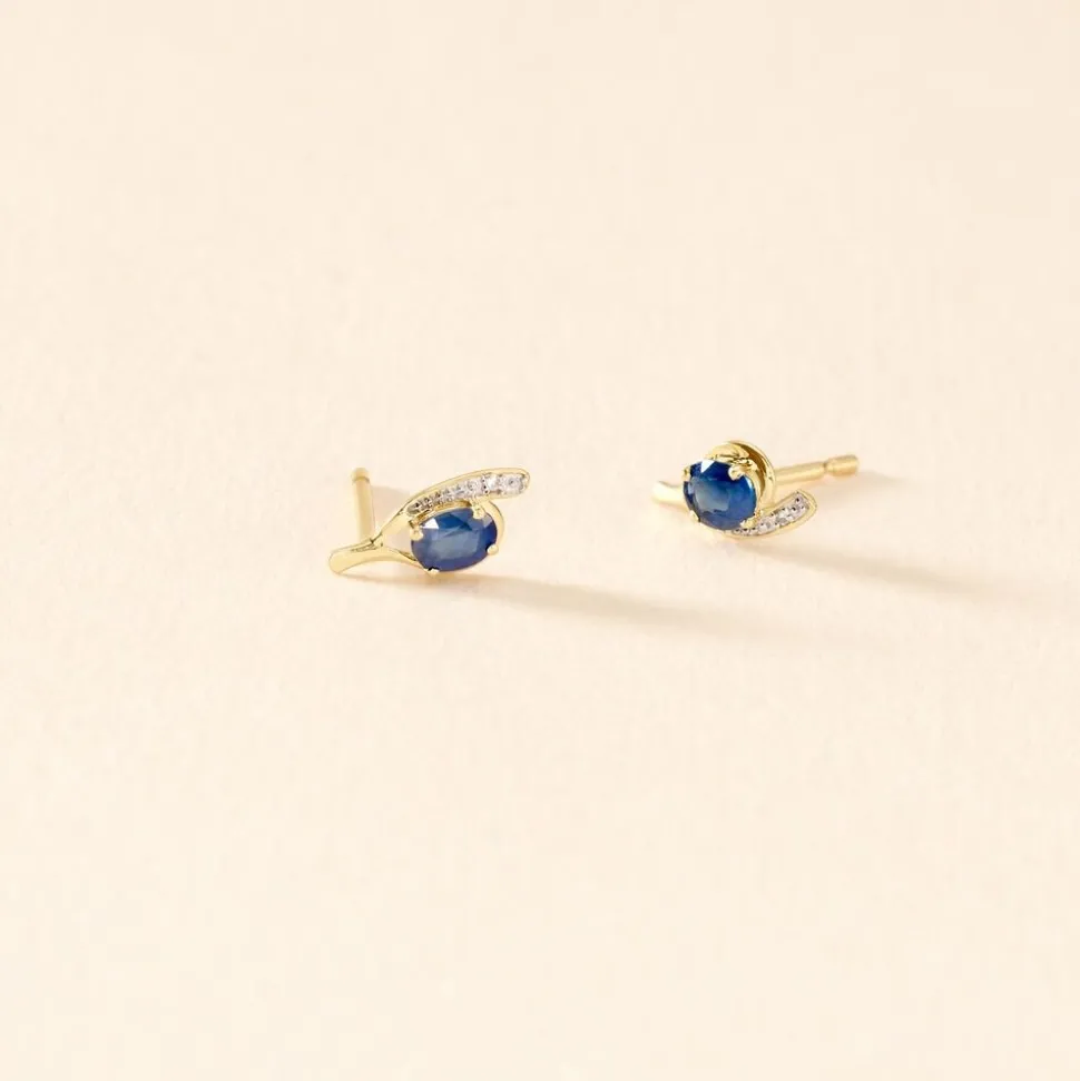 Bijoux D'oreilles Emotion Or Jaune Saphir Diamant