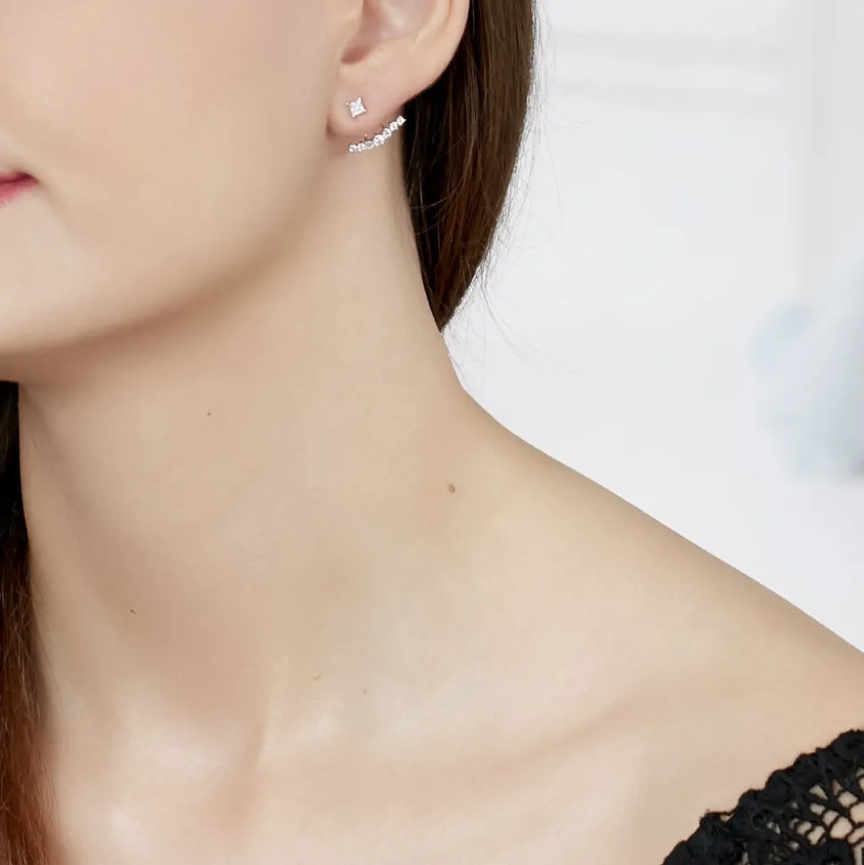 Bijoux D'oreilles Kyoto Or Blanc Oxyde De Zirconium