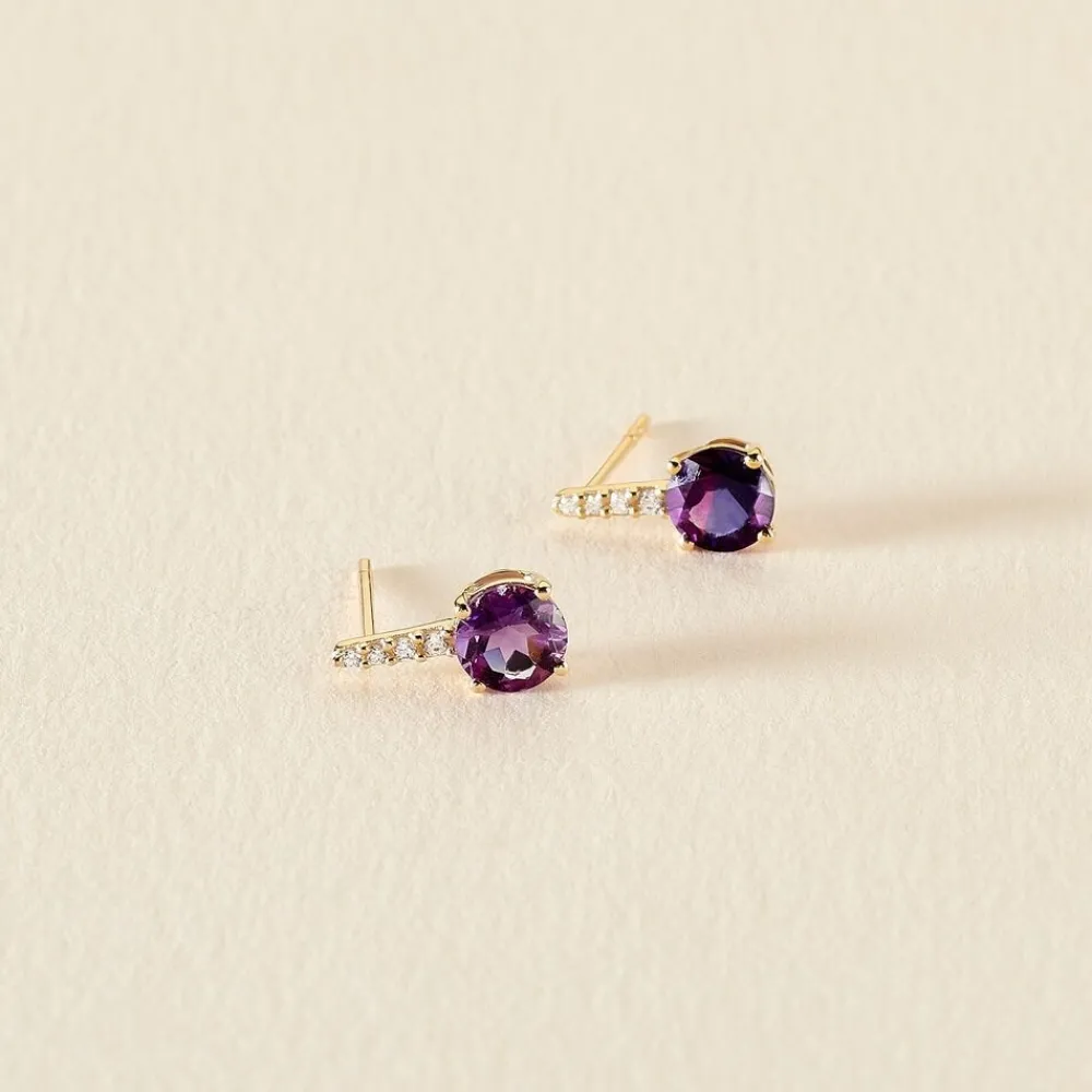 Bijoux D'oreilles Monroe Or Jaune Améthyste Oxyde De Zirconium|Marc Orian Clearance