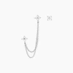 Boucles D'oreilles Dépareillées June Argent Blanc Oxyde De Zirconium