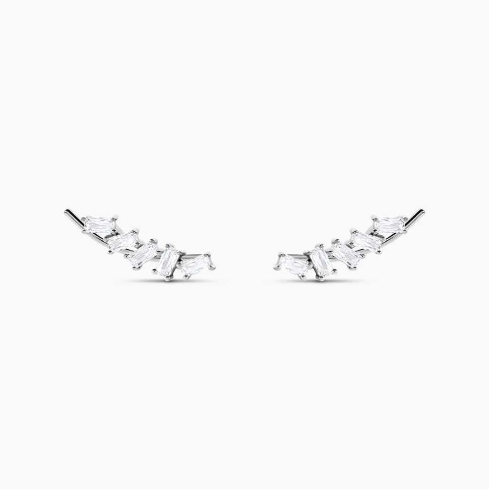 Boucles D'oreilles Grimpantes Adonia Argent Blanc Oxyde De Zirconium