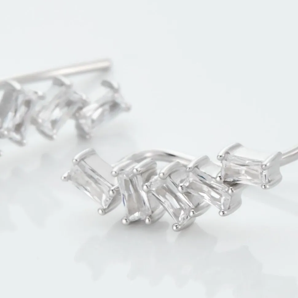 Boucles D'oreilles Grimpantes Adonia Argent Blanc Oxyde De Zirconium