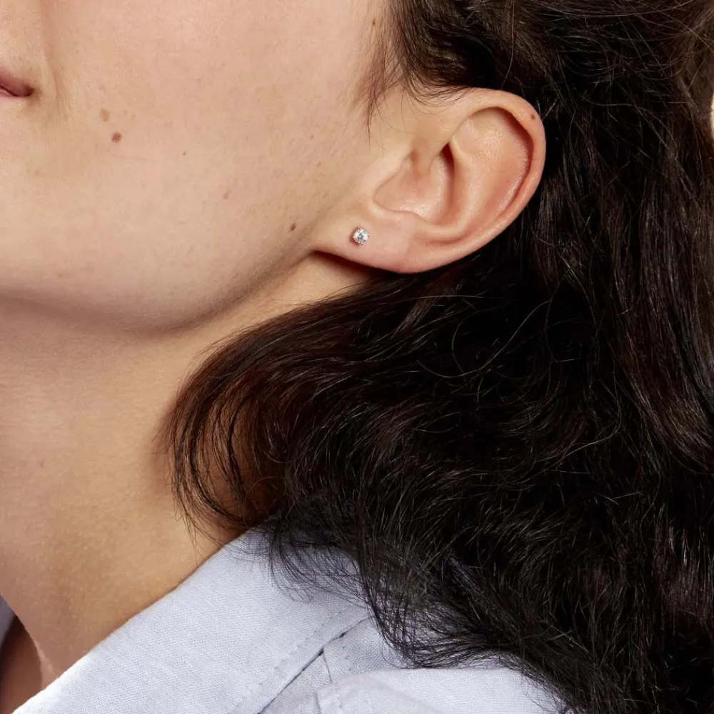 Boucles D'oreilles Or Blanc Victoria Puces Diamants|Marc Orian