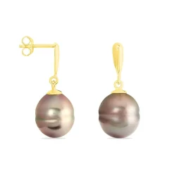 Boucles D'oreilles Pendantes Semi-baroque Or Jaune Perle De Tahiti|Marc Orian Hot