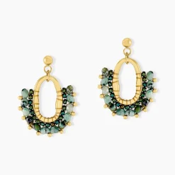 Boucles D'oreilles Pendantes Athena Acier Jaune Verre Turquoise|Marc Orian Sale
