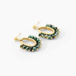 Boucles D'oreilles Pendantes Athena Acier Jaune Verre Turquoise|Marc Orian Sale