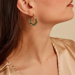 Boucles D'oreilles Pendantes Athena Acier Jaune Verre Turquoise|Marc Orian Sale